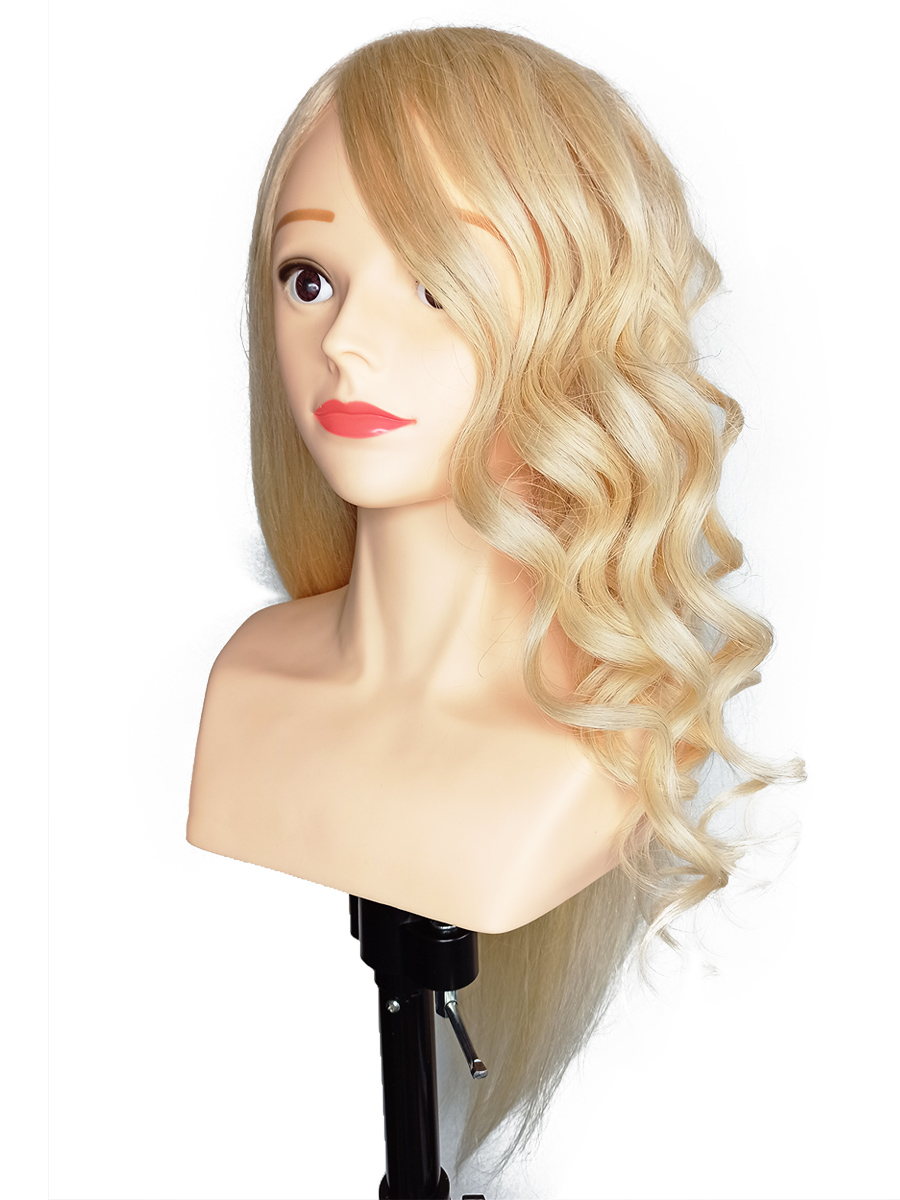 Голова манекен конкурсная с плечами Луиза, натуральные волосы 65 см блонд