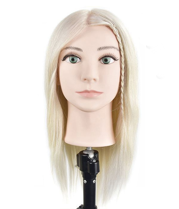 Учебная голова манекен натуральные волосы 40-45см «Арина», натуральный блонд